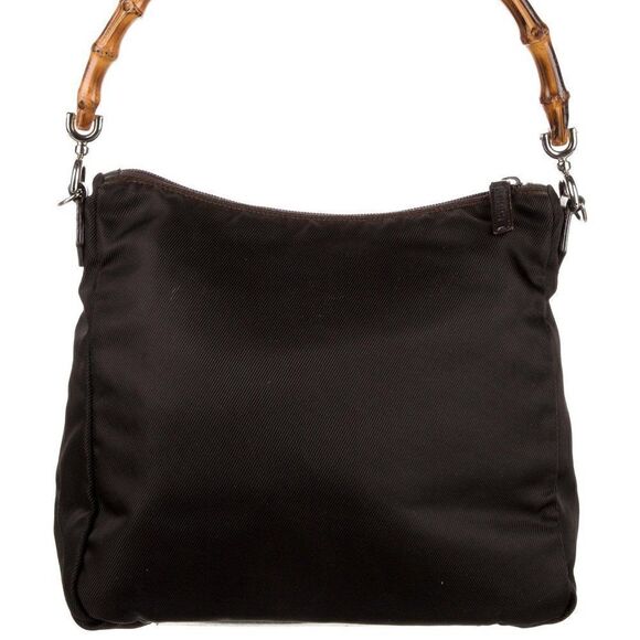 GUCCI pre-loved brown nylon fabric bamboo handbag Italy Vintage - Picture 4 of 14